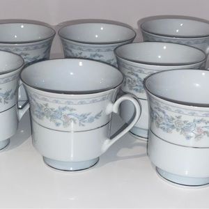 Somerset By Excell Vintage Tea Cups, Lot Of 7-blue/white Flowers,made In China